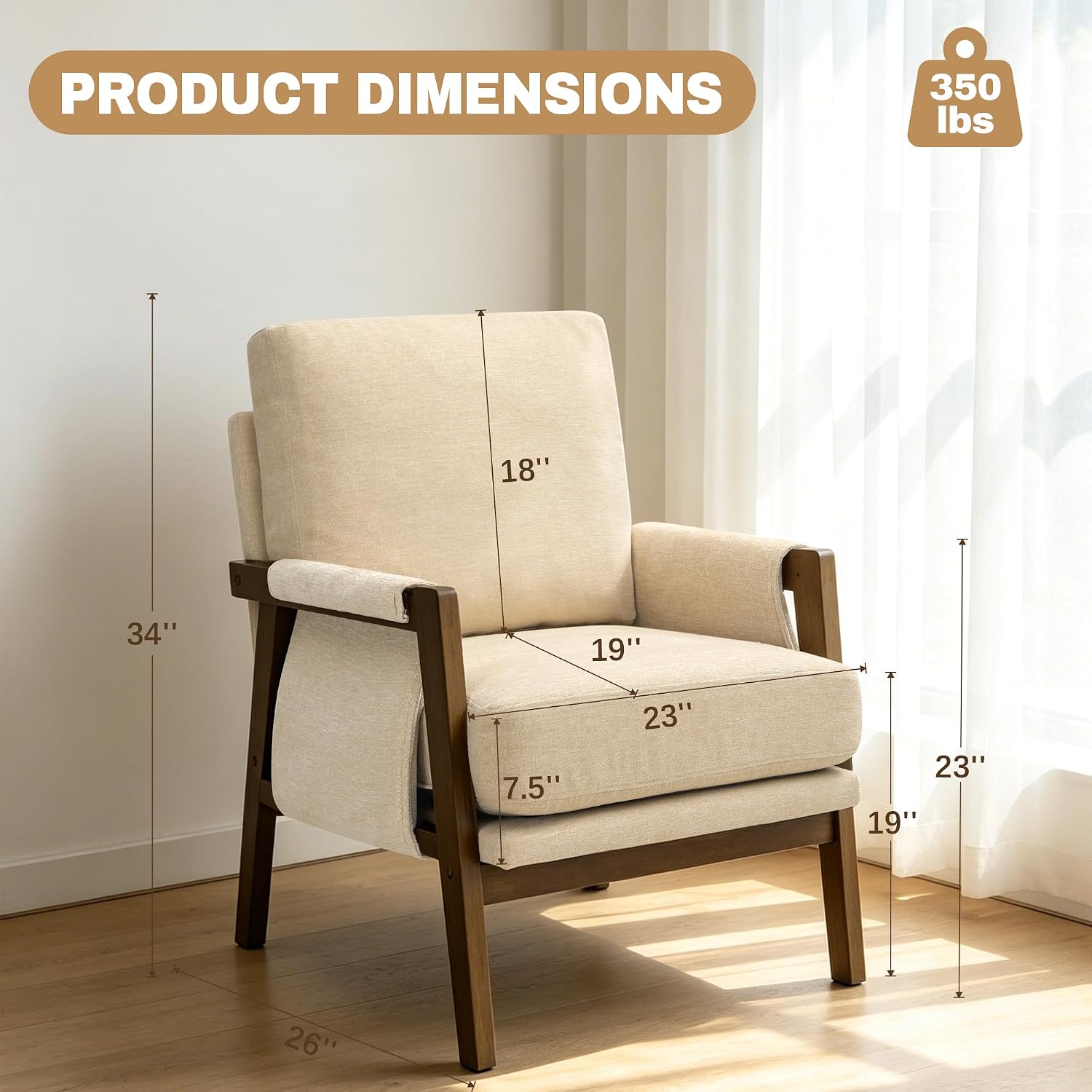 RNKSFX Accent Chairs for Living Room Set of 2, Modern Arm Chairs for Bedroom, Wooden Upholstered Mid Century Accent Chairs, Beige