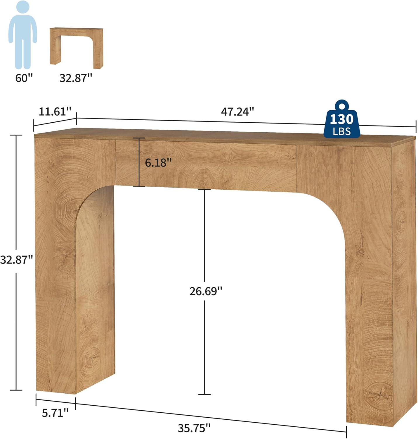 GarveeHome 47 in Farmhouse Console Table, Narrow Wood Entryway Table Behind Couch, Slim Rustic Hallway Furniture for Living Rooms, Foyers & Apartments, Deep Oak