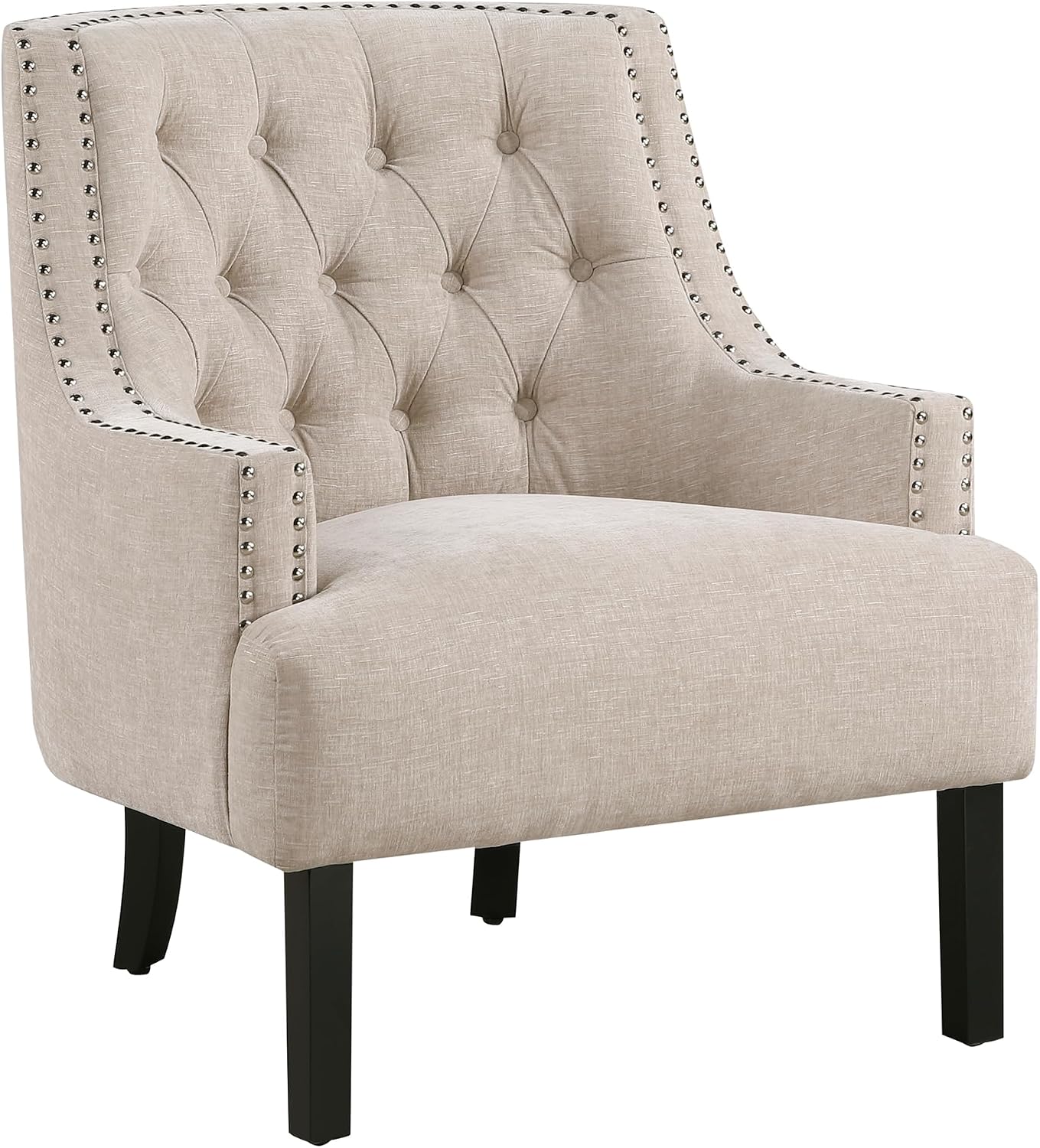 Lexicon Accent Chair Reading Chair Comfy Chair for Bedroom, Upholstered Armchair with Solid Wood Frame, Tufted Cushion Nail Head Trim, Single Sofa Chair for Living Room, Office, Taupe Chenille