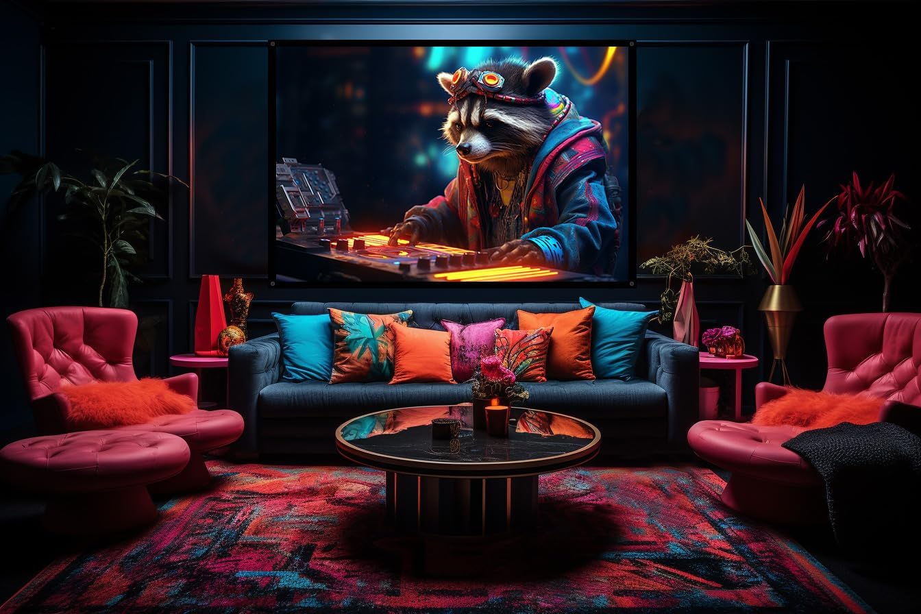 Cyberpunk Racoon DJ, UV tapestry, Blacklight Reactive Wall Hanging, Neon Backdrop, Party Decor, Psychedelic Tapestry, Visionary Wall Art (Large)