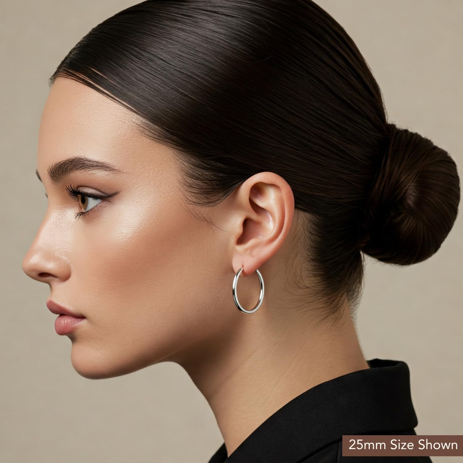 Classic 10K White Gold Hoop Earrings - Shiny Polished Plain Round Gold Hoops for Women and Men