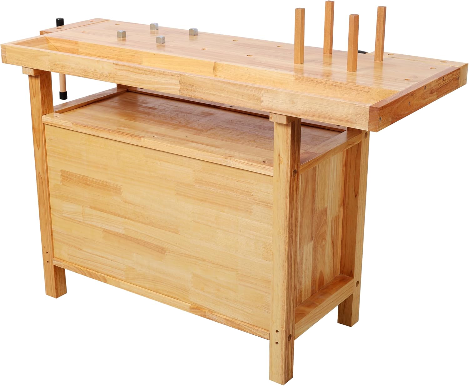 Montary 50' Professional Rubberwood Heavy Duty Workbench with 3 Drawers, 1 Cabinet Door & Open Shelf Integrated Vises, Wood Work Bench for Garage, Woodworking Carpenter Workshop & Home Use