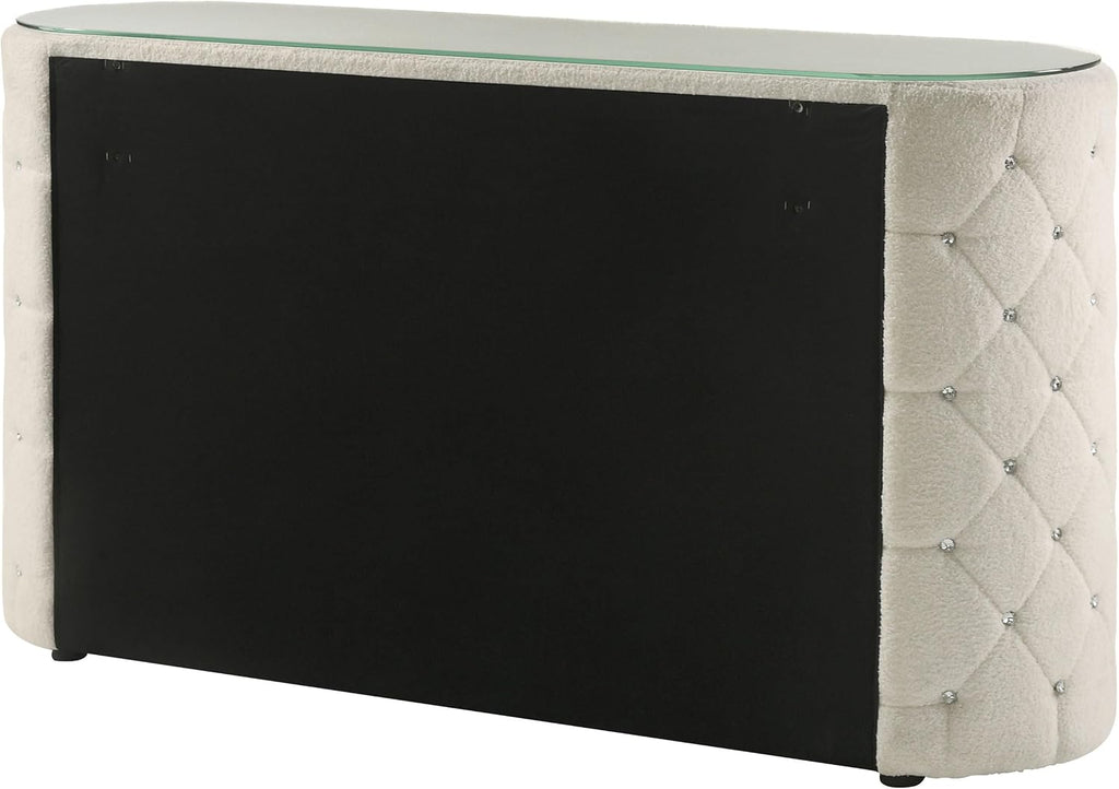 Coaster Home Furnishings - Sonya - Wood - Boucle Upholstered 6-Drawer Dresser with Crystal Hardware, Tufted Panels and Glass Top - Bedroom - Ivory - 360113