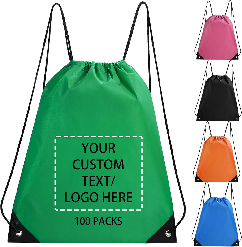 Fyore Custom Drawstring Bags with Logo, 10/50/100 Pack Bulk Personalized String Backpacks for Gym, Sports, Events, Travel, Daily Use, Business Activities