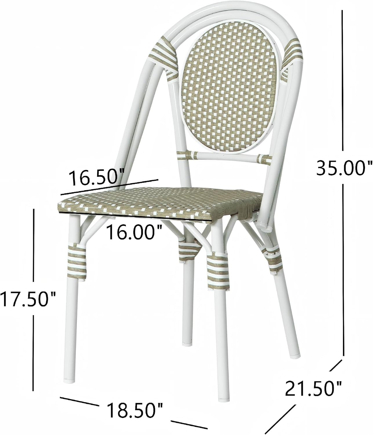 Christopher Knight Home Gammy Outdoor French Bistro Chairs Set of 2, Aluminum Patio Dining Chairs Set of 2, PE Rattan Patio Furniture Armless Accent Chair for Garden/Backyard/Balcony, Green + White