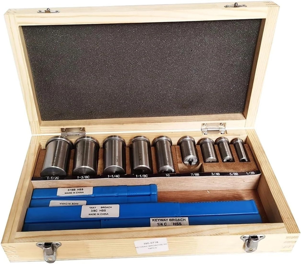 Push Type Keyway broaches 18pcs CNC Keyway Broaches Set Bushing Shim Set 1/2-1-1/2 Broaching Tool Inch Sized High Speed Steel Cutting Tool