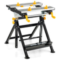 Portable Workbench, Folding Work Bench and Vise with 2 Rotary Handles, 7-Level Adjustable Height, 8 Sliding Clamps, Tiltable & Extendable Tabletop, Workbench Table for Garage, Workshop