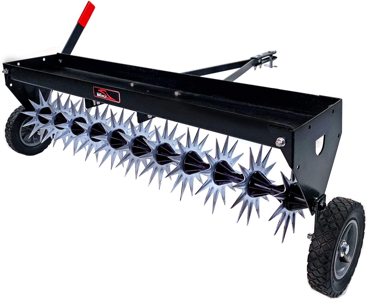 Brinly SAT2-40BH-P Tow Behind Spike Aerator with Transport Wheels, 40' - Hammered Black