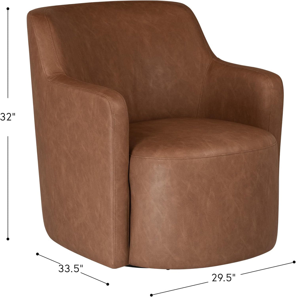 HomePop 360° Barrel Back Swivel Chair - Cognac Faux Leather