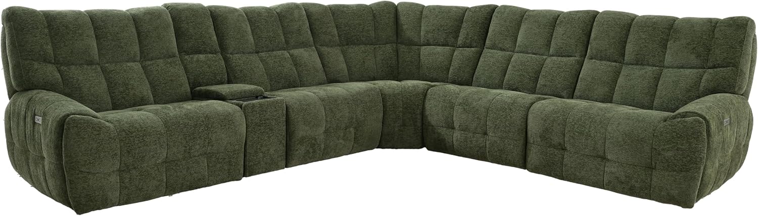 Furniture of America Tavie Modern Reclining Sofa with Storage Console and Cup Holders, Sectional Recliner, L Shaped Couch for Living Room, Home Theater, Playroom, Jade Green