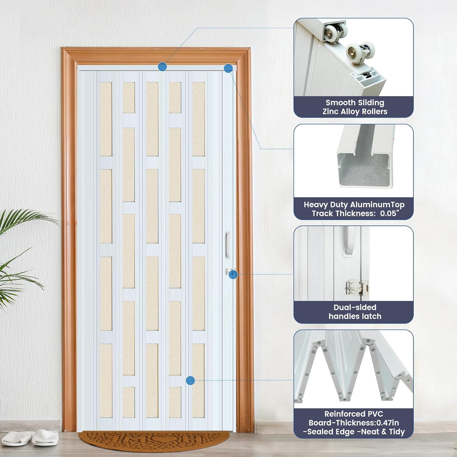 DIYHD 42X96in Glass Accordion Door for Tall Openning, Double-Wall Thick PVC Folding Interior Door with Frosted Acrylic - Blocks Views, Lets Light in, Easy Install for Closet, Utility & Room Divider