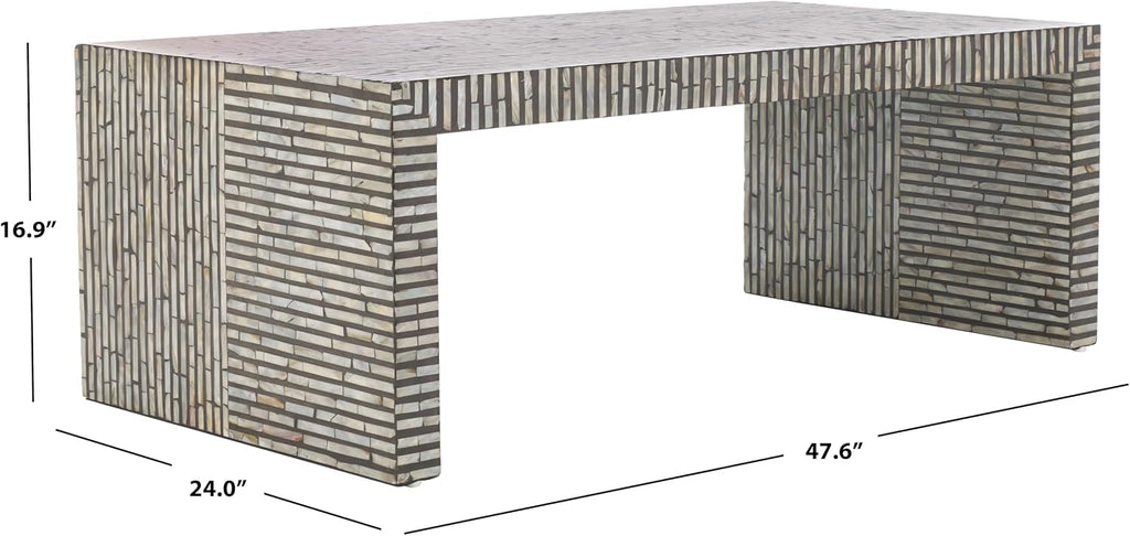 SAFAVIEH Home Collection Hamza Black Mother of Pearl Rectangle Coffee Table (Fully Assembled)