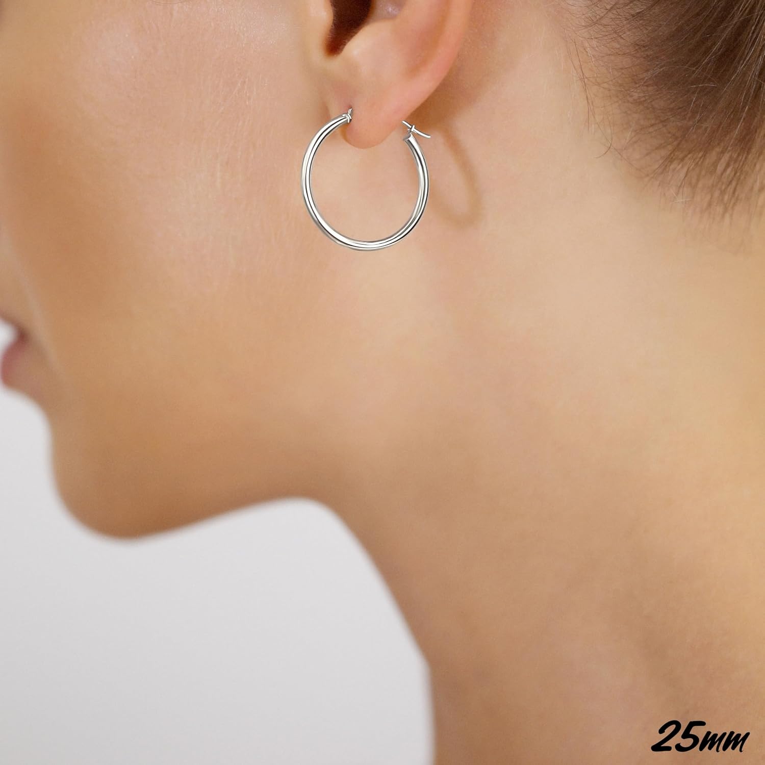 Classic 10K White Gold Hoop Earrings - Shiny Polished Plain Round Gold Hoops for Women and Men