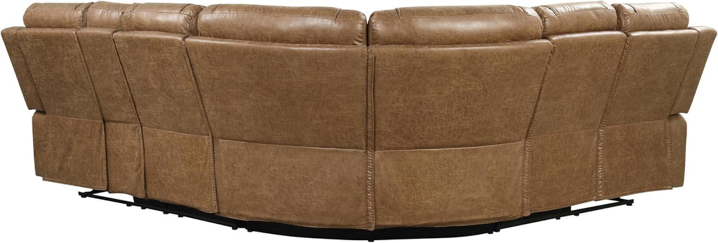 Furniture of America Undering Modern Faux Leather 2-Piece Sectional and Recliner Set with Storage Console, Stainless Steel Cup Holders, Pillow Top Arms for Living Room, Home Theatre, Brown