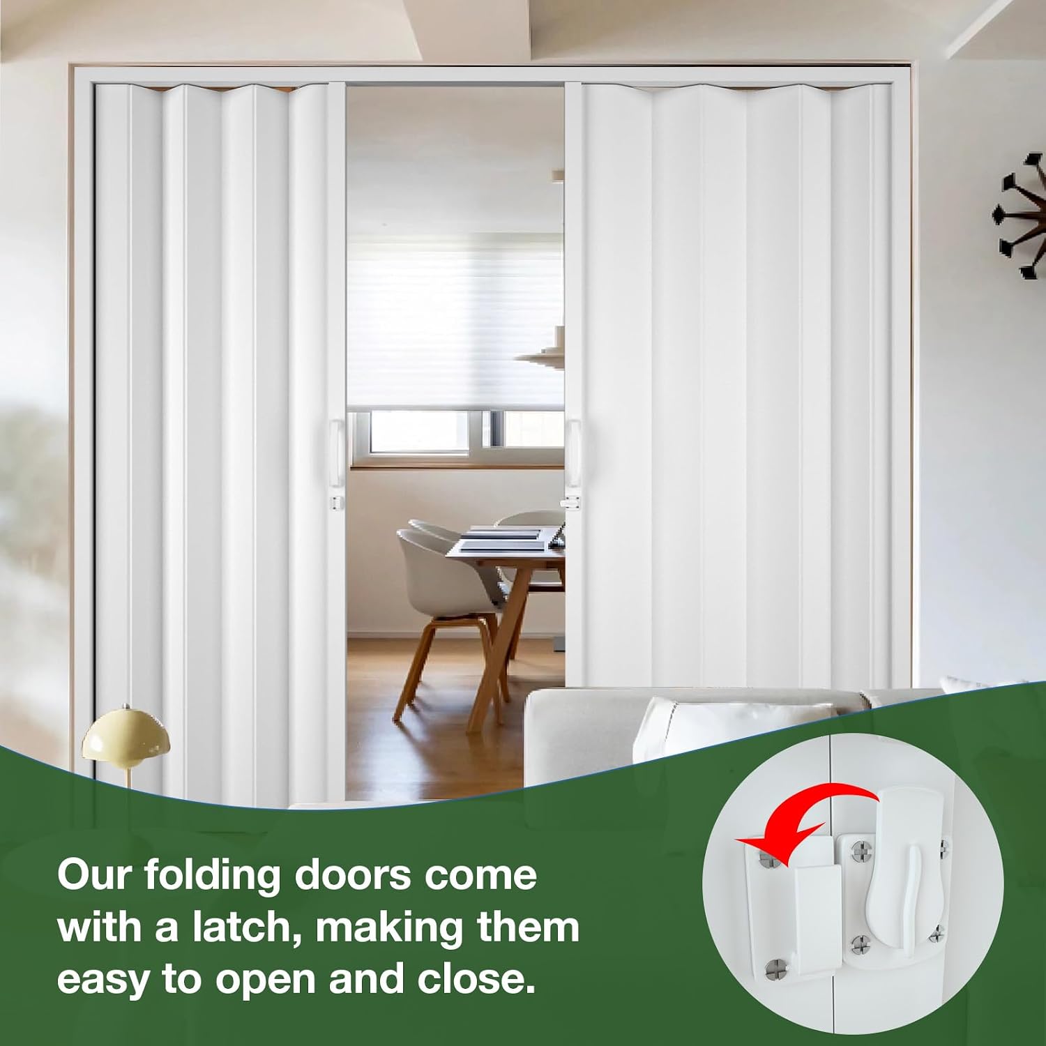 NeatiEase Accordion Door 72x80, Portable Interior PVC Folding Door, Bifold Closet Doors with Latch, Handle, Mounting Hardware