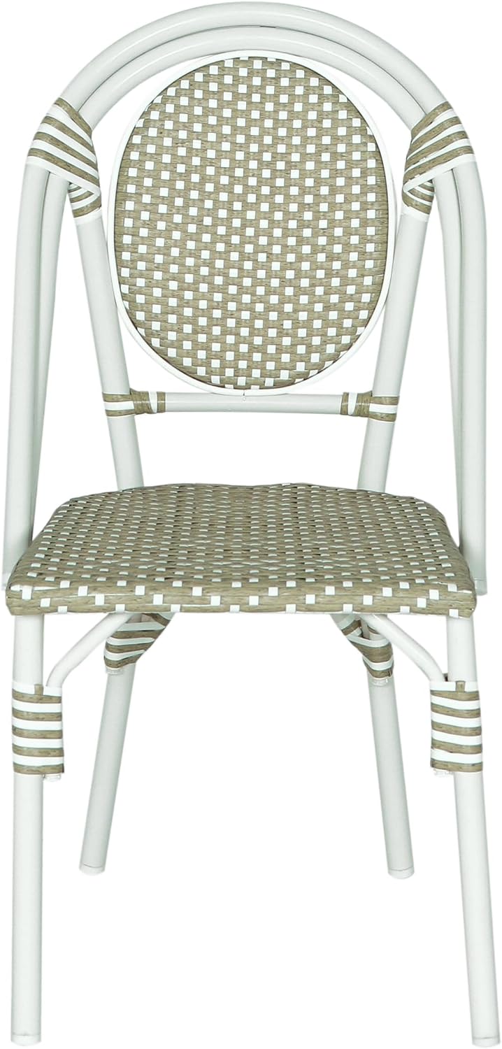 Christopher Knight Home Gammy Outdoor French Bistro Chairs Set of 2, Aluminum Patio Dining Chairs Set of 2, PE Rattan Patio Furniture Armless Accent Chair for Garden/Backyard/Balcony, Green + White