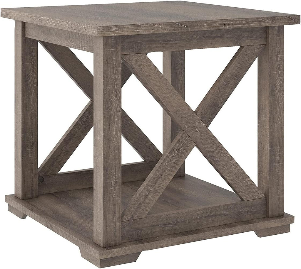 Signature Design by Ashley Arlenbry Farmhouse End Table with Crossbuck Details, Weathered Oak Brown