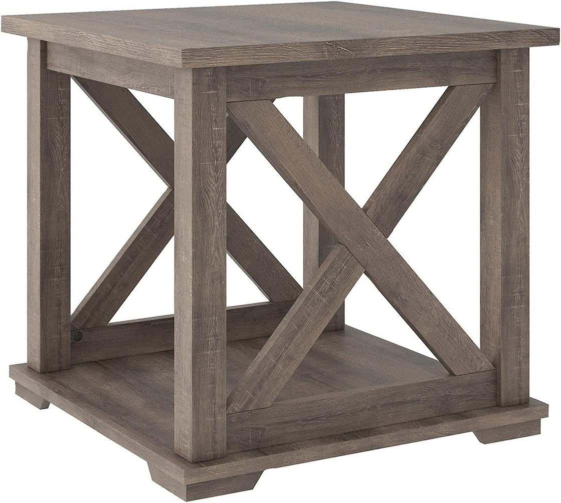 Signature Design by Ashley Arlenbry Farmhouse End Table with Crossbuck Details, Weathered Oak Brown