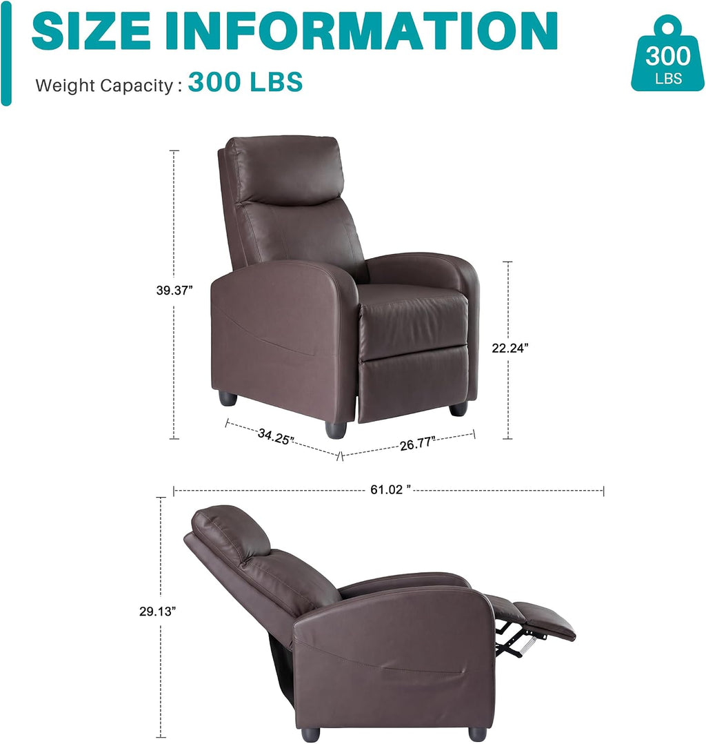 Sweetcrispy Massage Recliner Chair for Adults, Adjustable Home Theater Seating with Lumbar Support for Living Room, Modern Fabric Reclining for Small Space, Brown