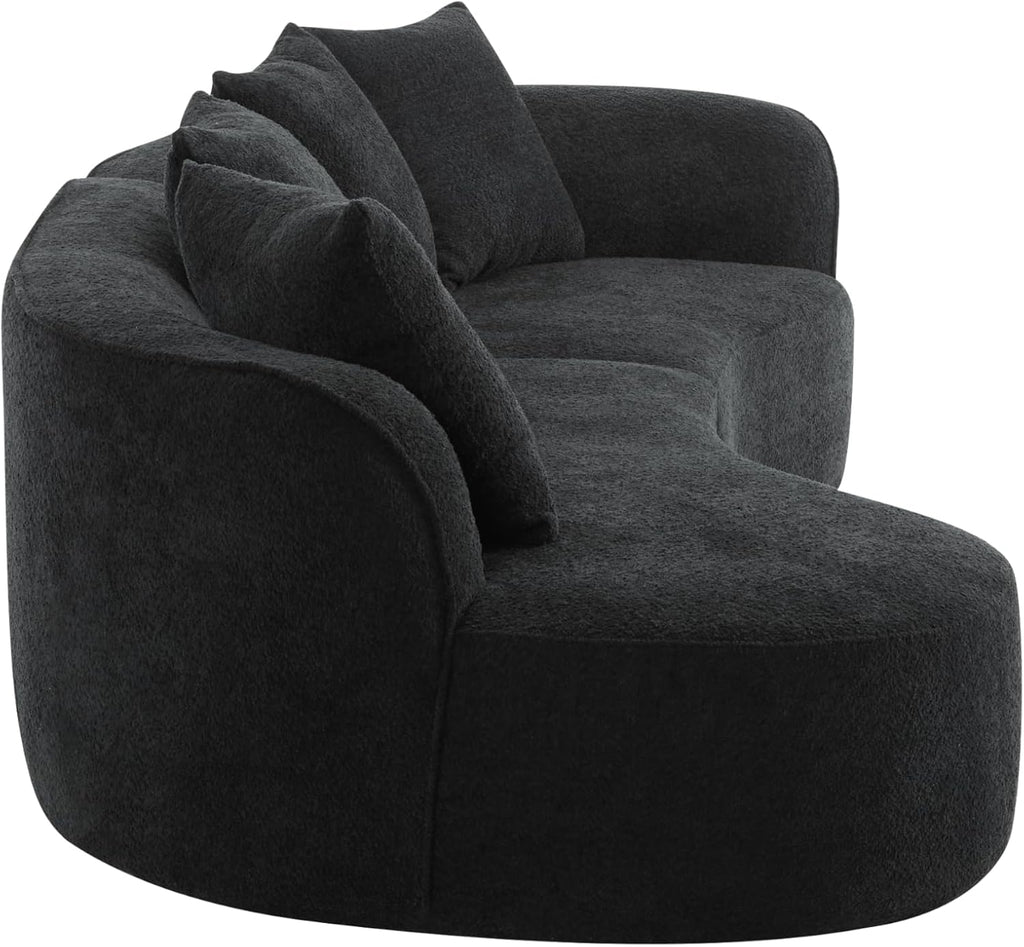 Christopher Knight Home Braebt 126' Sectional Sofa with 4 Throw Pillows, 5-Seater Large Modular Sofa Couches, Comfy Curved Upholstered Cloud Couch for Living Room, Study, No Assembly Required, Black