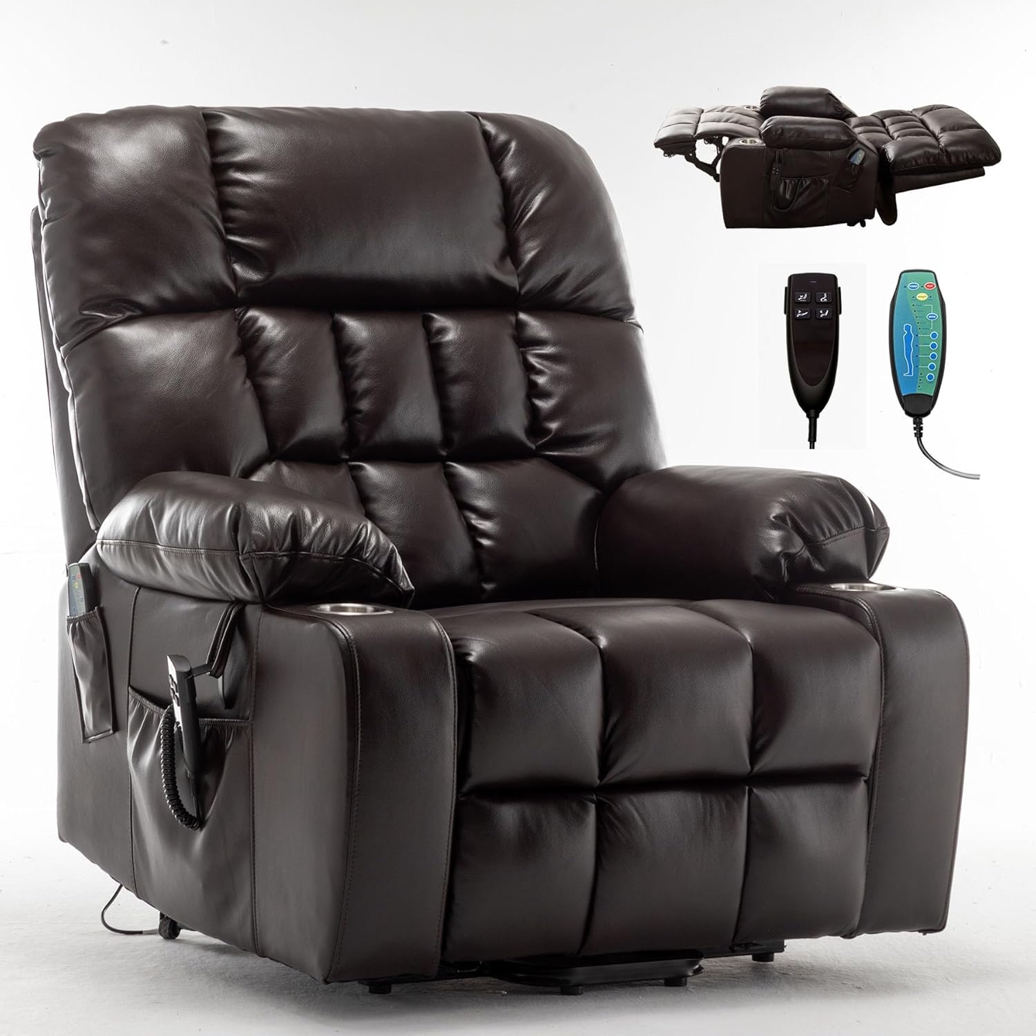 Oversized Power Recliner Chair for Big and Tall 400 LBS, 25.5' Extra Wide Electric Lift Chair with Heat and Massage, Dual Motor 180° Lay Flat Recliner Living Room Sofa, PU Leather Big Recliner