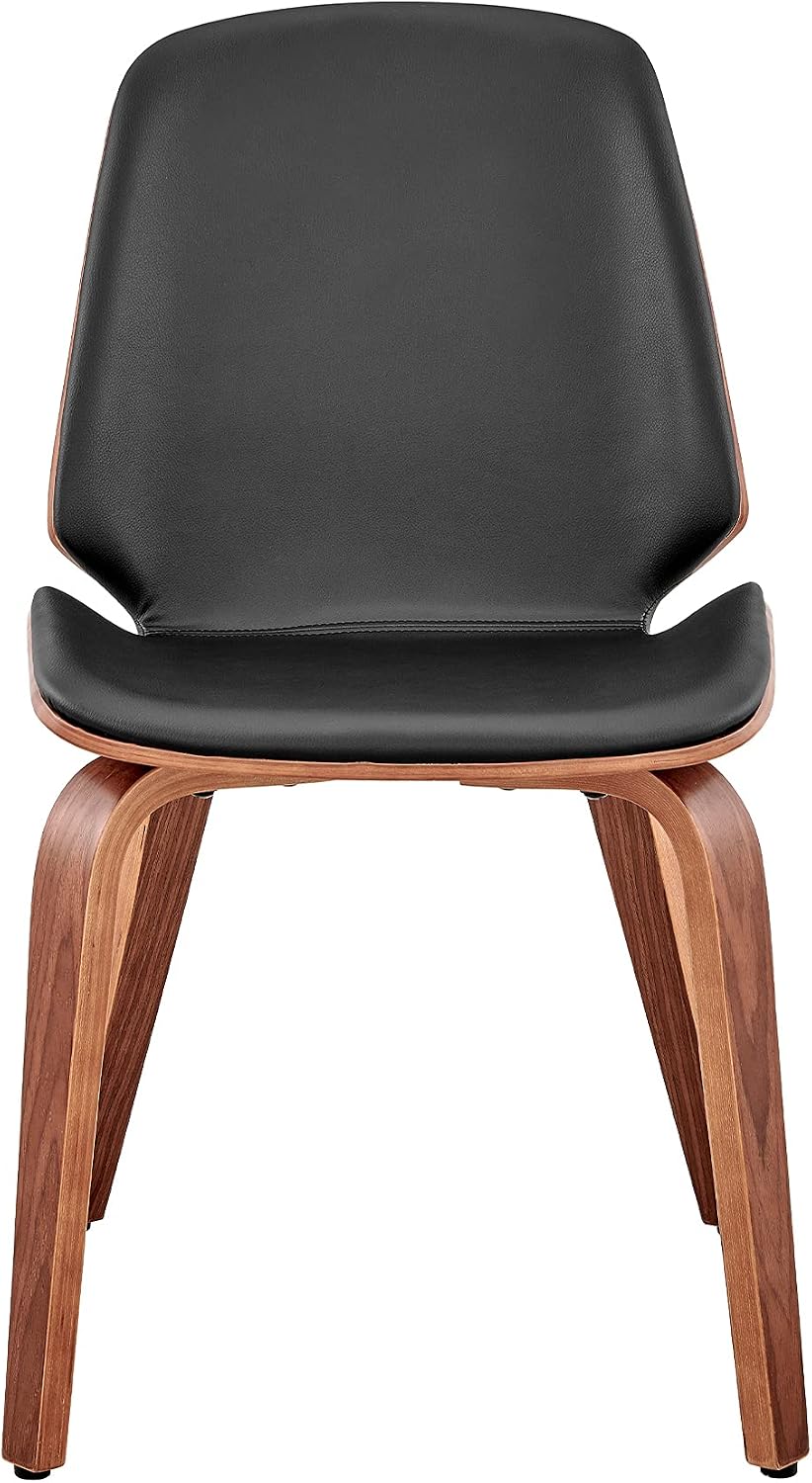 Armen Living Brinley Faux Leather Wood Dining Room Accent Chair, Black/Walnut 19 x 33 x 22