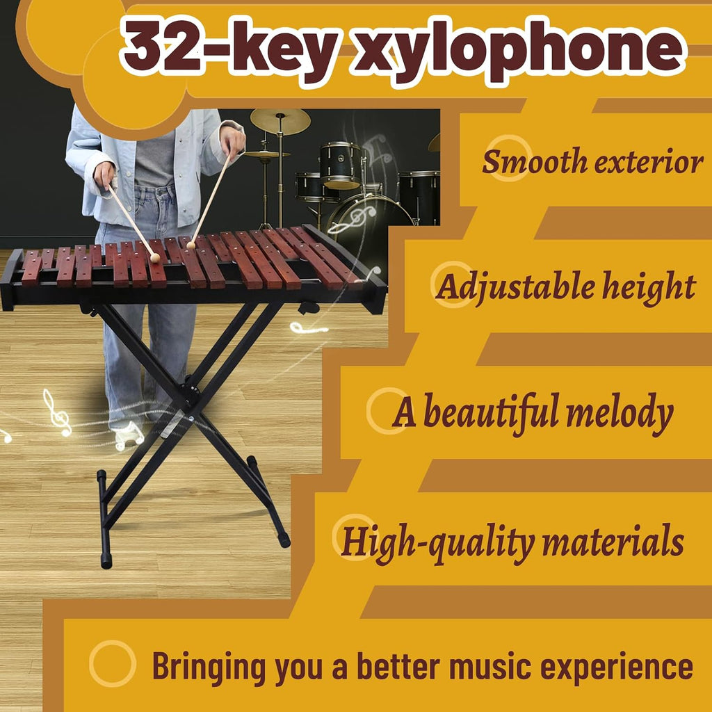 Marimba, 32 Key Wooden Adult Xylophone with Mallets and Adjustable Stand Professional Marimba for Beginners and Students Professional (Wooden) (32)