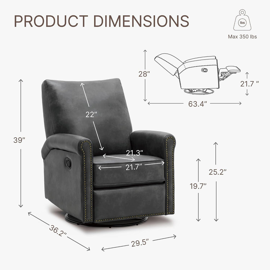 KISLOT Large Leather Recliner Chair Faux Swivel Rocker for Adults Manual Sofa for Living Room Bedroom Home Theater Seating