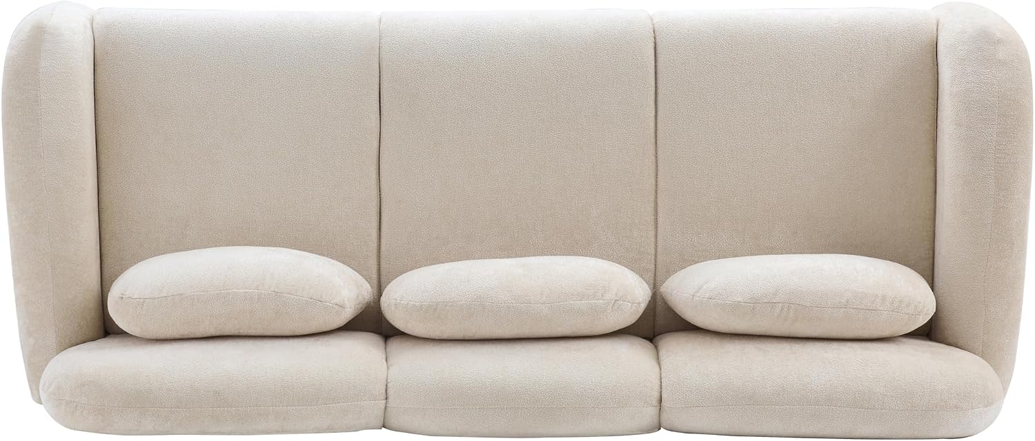 Christopher Knight Home Perla Modern Fabric Upholstered 3 Seater Sofa Couch with Pillow, Wooden Home Sofa Living Room, Comfy Cloud Couch for Bedroom, Apartment, Home Office, Light Beige