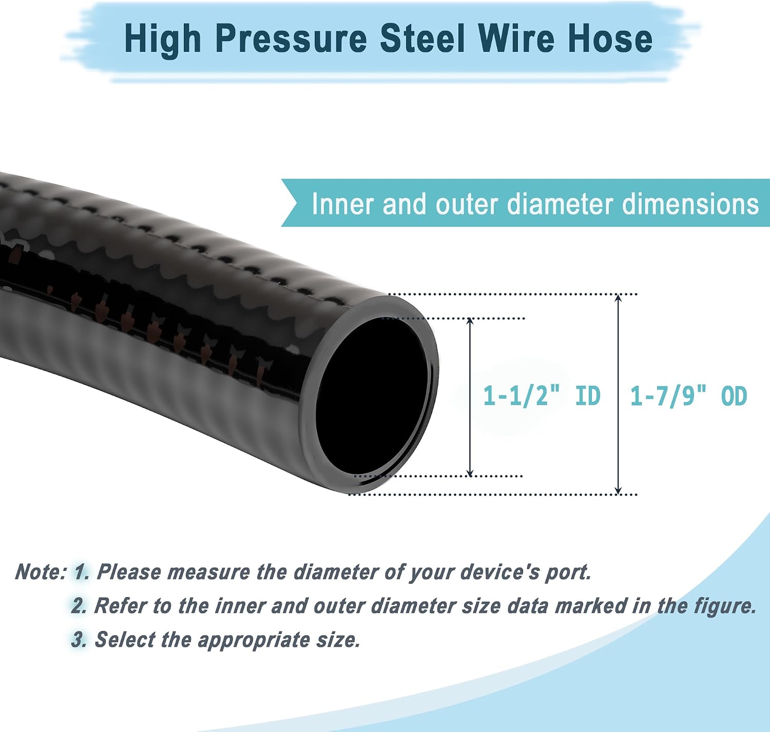 EASTRANS 1-1/2' x 50ft Reinforced Steel Wire Water Tubing Flexible Pool Suction Discharge Hose for Pump with 2 Clamps, Black Vacuum Dust Collection Pipe