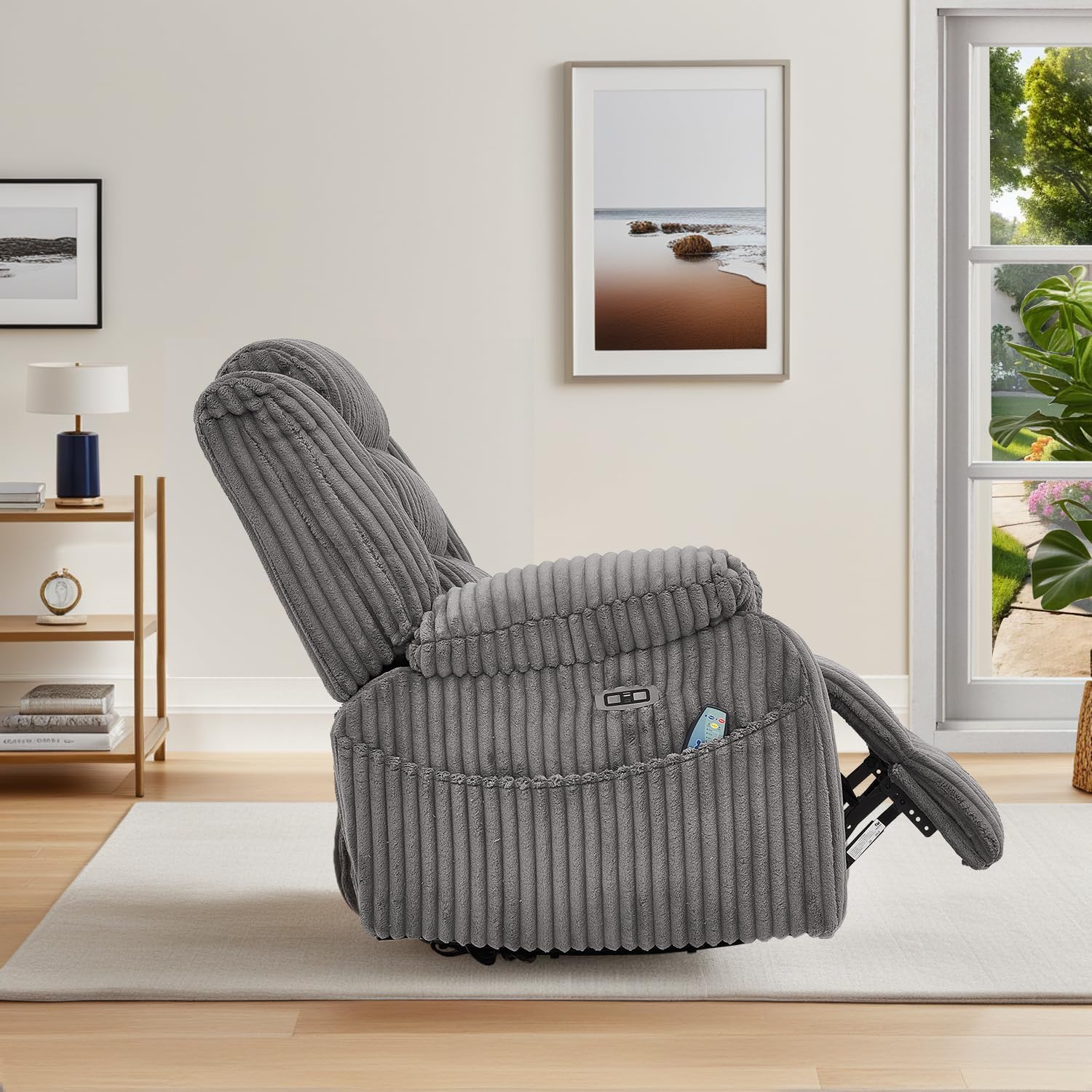 ERYE Oversized Glider Rocker Chair 270° Swivel & Power Reclining Chair W/Vibration Heat and USB-C Ports,Power Recliner Armchair Corduroy Upholstered Nursery Armchair