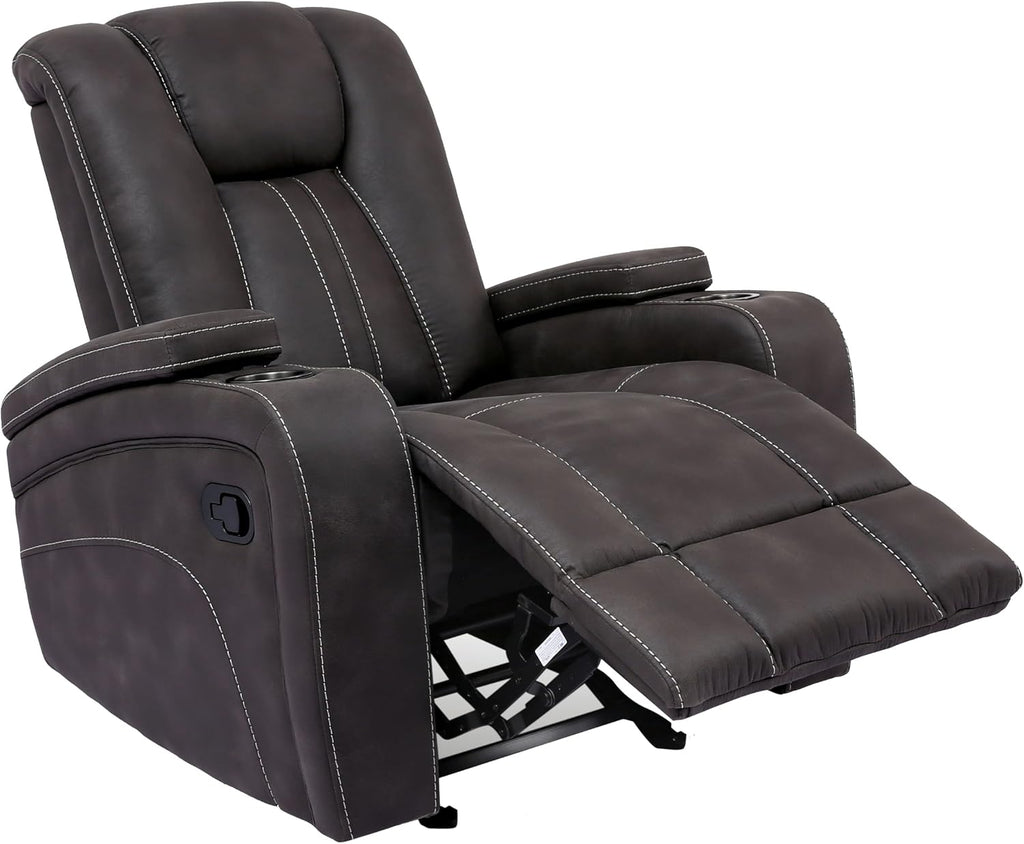 Furniture of America Foresta Fabric Upholstered Glider Recliner with Armrest Storage, Channel Back & Seat Design for Living Room, Home Office, Bedroom, Dark Gray