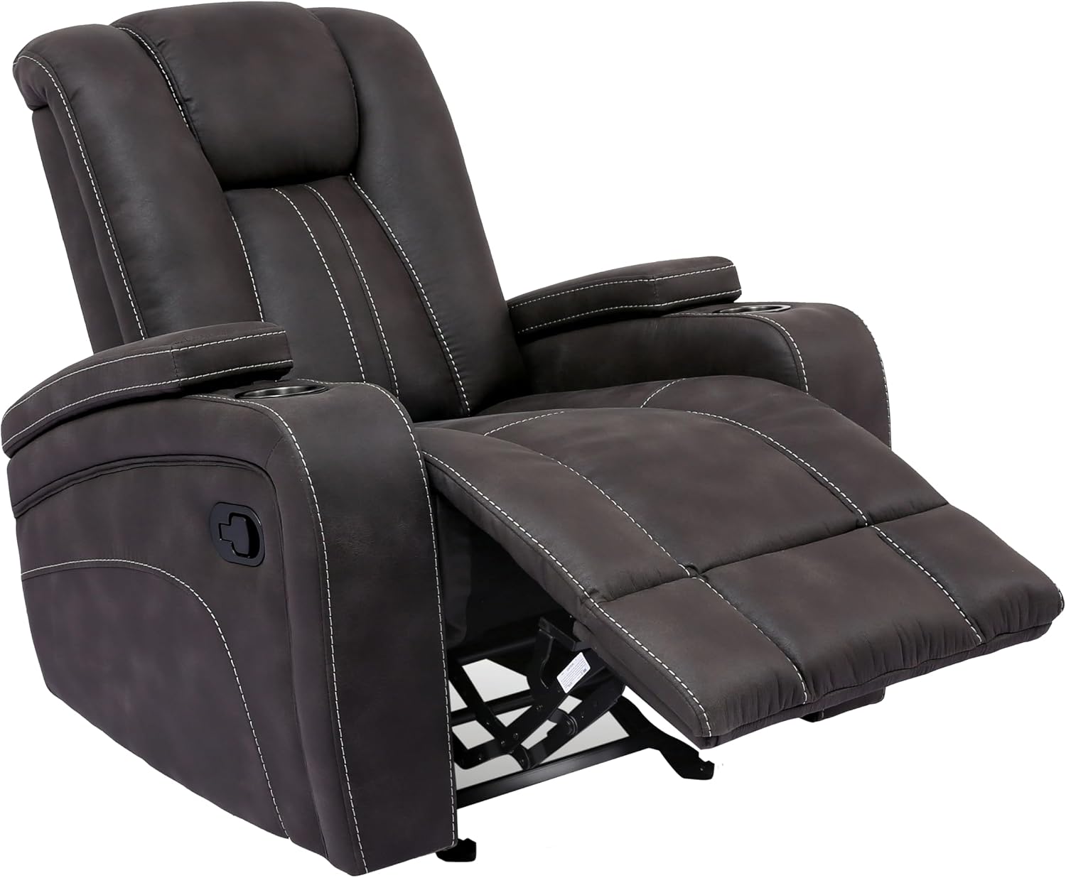 Furniture of America Foresta Fabric Upholstered Glider Recliner with Armrest Storage, Channel Back & Seat Design for Living Room, Home Office, Bedroom, Dark Gray