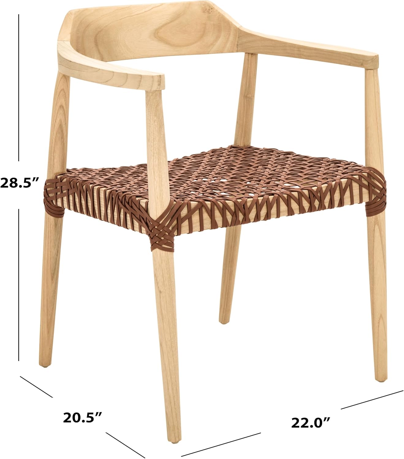 SAFAVIEH Home Collection Munro Natural Sungkai Wood/Light Honey Leather Woven Accent Chair (Fully Assembled)