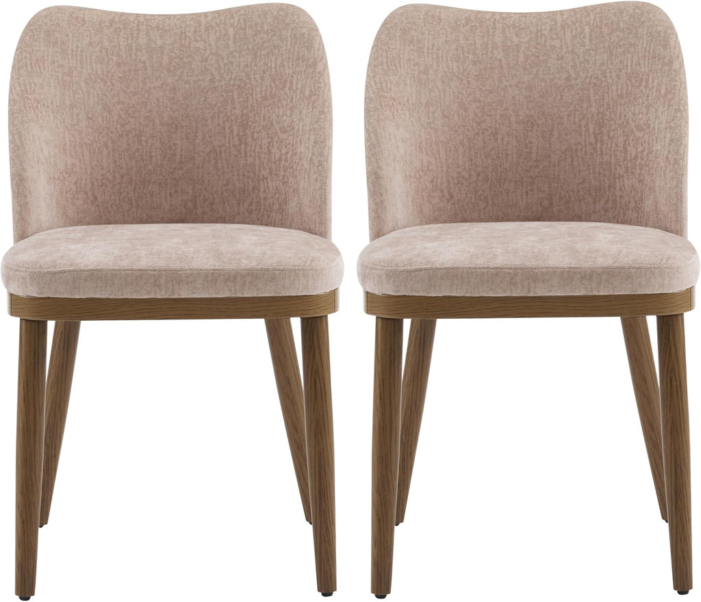 Christopher Knight Home Set of 2 Ringo Fabric Upholstered Dining Chairs, Rubberwood Frame, Curved Backrest,Foam-Filled Cushion, Armless Accent Chair/Side Chair, Dining Room/Kitchen, Apricot+Walnut