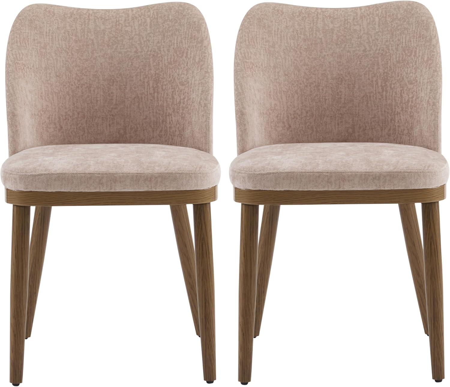 Christopher Knight Home Set of 2 Ringo Fabric Upholstered Dining Chairs, Rubberwood Frame, Curved Backrest,Foam-Filled Cushion, Armless Accent Chair/Side Chair, Dining Room/Kitchen, Apricot+Walnut