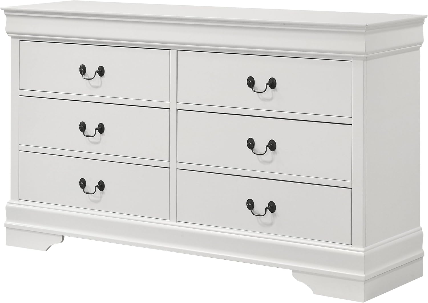 Coaster Home Furnishings - Louis Philippe - Wood - 6-Drawer Dresser with Traditional Style, Molded Trim, Bracket Feet, Center Metal Glides - Bedroom - White - 202443