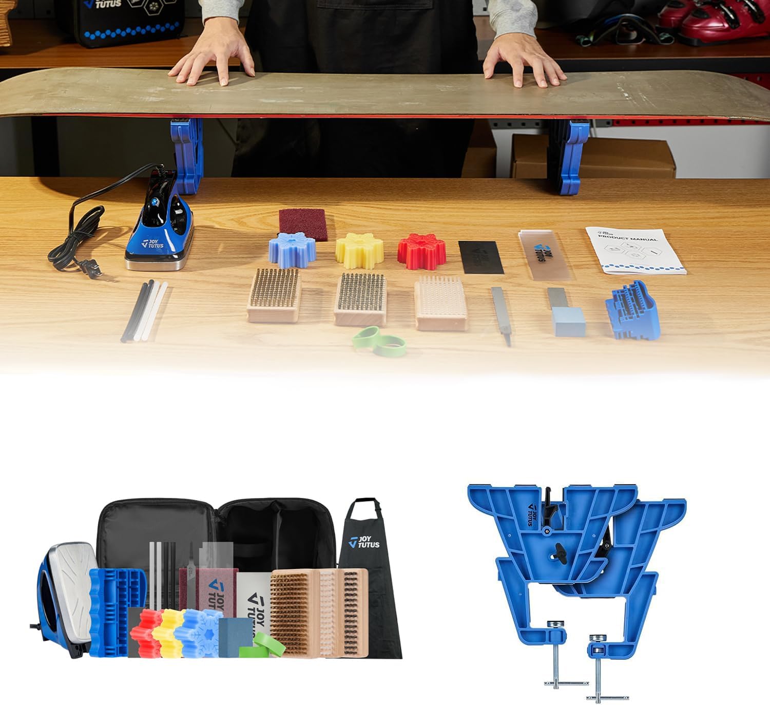 JOYTUTUS Professional Ski Snowboard Wax Tuing Kit with 2 Pcs Snowboard Tuning Vise