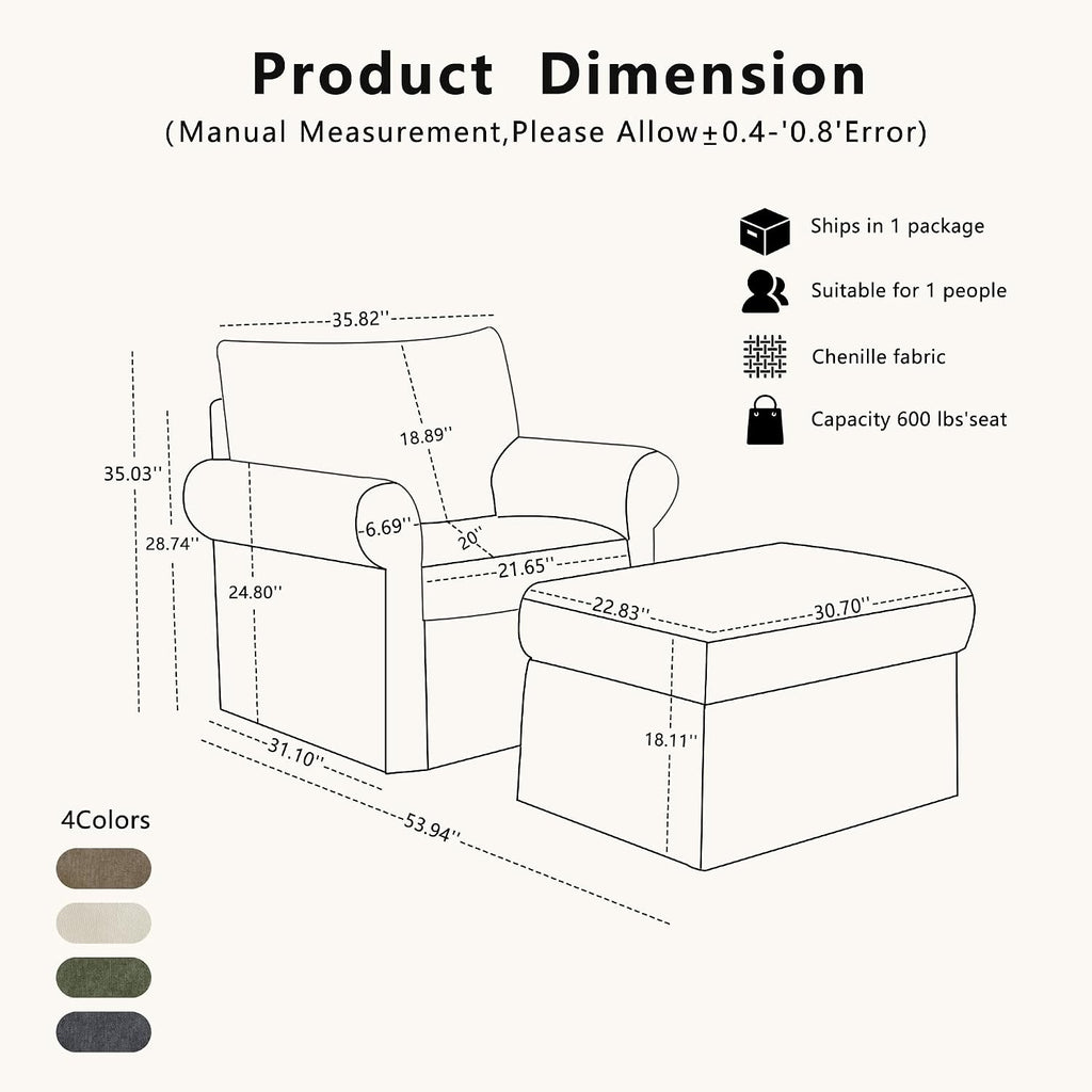 35.82' Accent Chair with Ottoman Set Upholstered Living Room Chairs for Reading Chair with Chaise Lounge Chairs Indoor, Comfortable Armchair for Bedroom (Beige, 35.82')