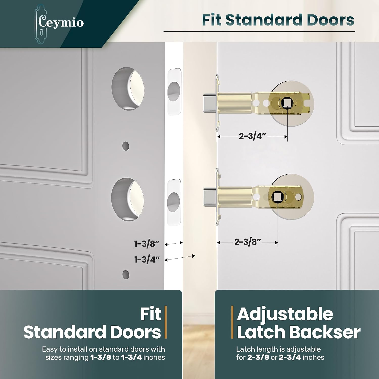 Glass Door Knobs with Single Cylinder Deadbolt Lock Set - Brushed Gold Crystal Passage Knob for Interior/Exterior Doors - Vintage Diamond Bedroom Bathroom Closet Handles