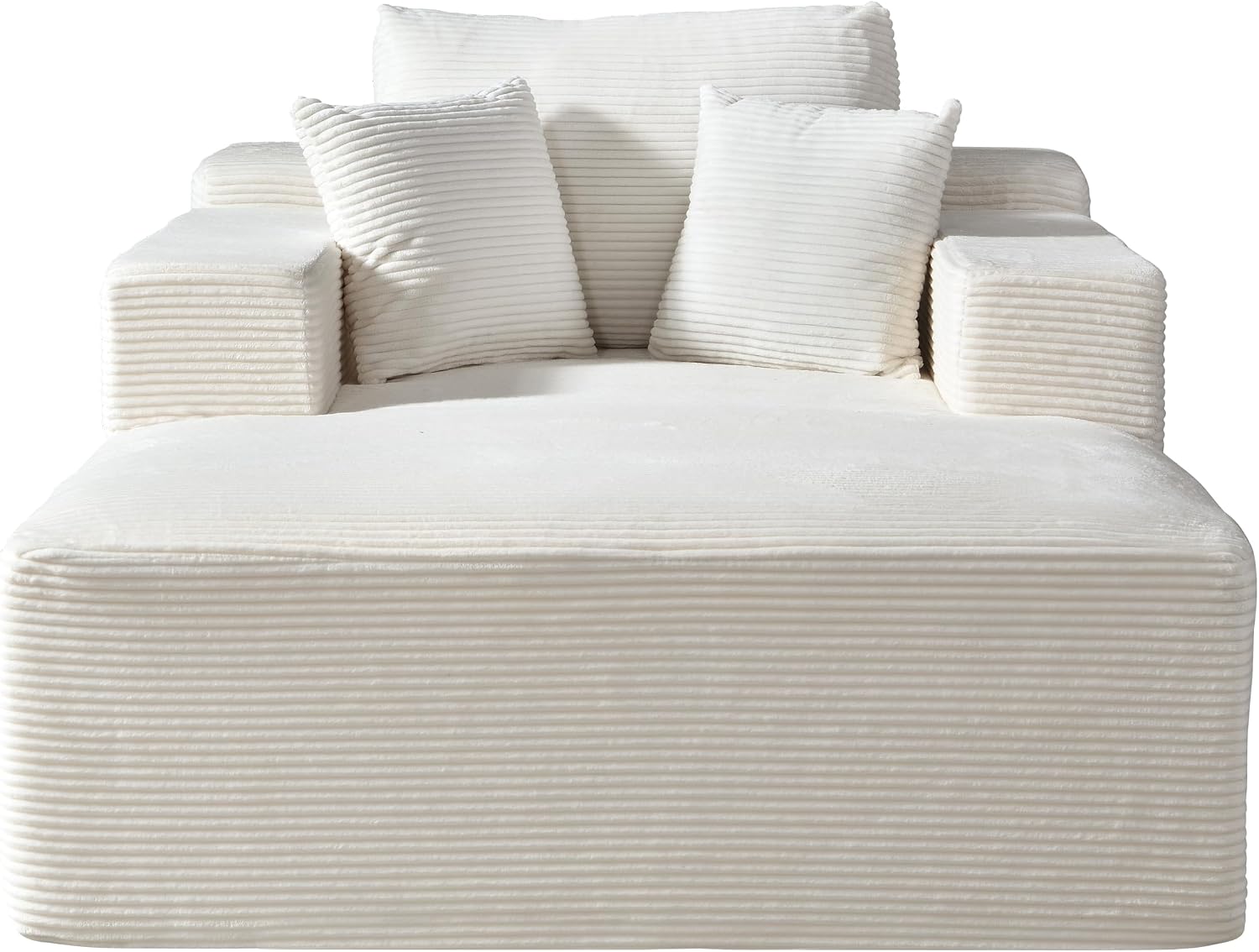Container Furniture Direct Dawson Convertible Chaise Lounge Chair Indoor – Oversized Corduroy Couch with Wide Armrest & Throw Pillows, Cozy Boneless Sleeper Sofa Bed Armchair, Beige