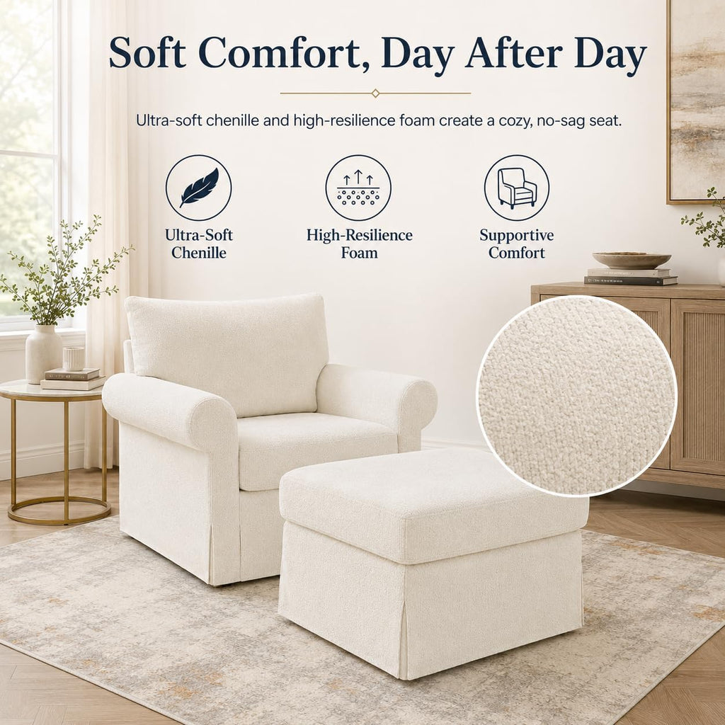 35.82' Accent Chair with Ottoman Set Upholstered Living Room Chairs for Reading Chair with Chaise Lounge Chairs Indoor, Comfortable Armchair for Bedroom (Beige, 35.82')