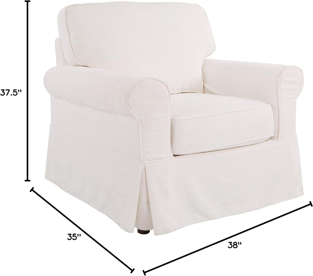 OSP Home Furnishings Ashton Rolled Arm Chair with Slipcover, White