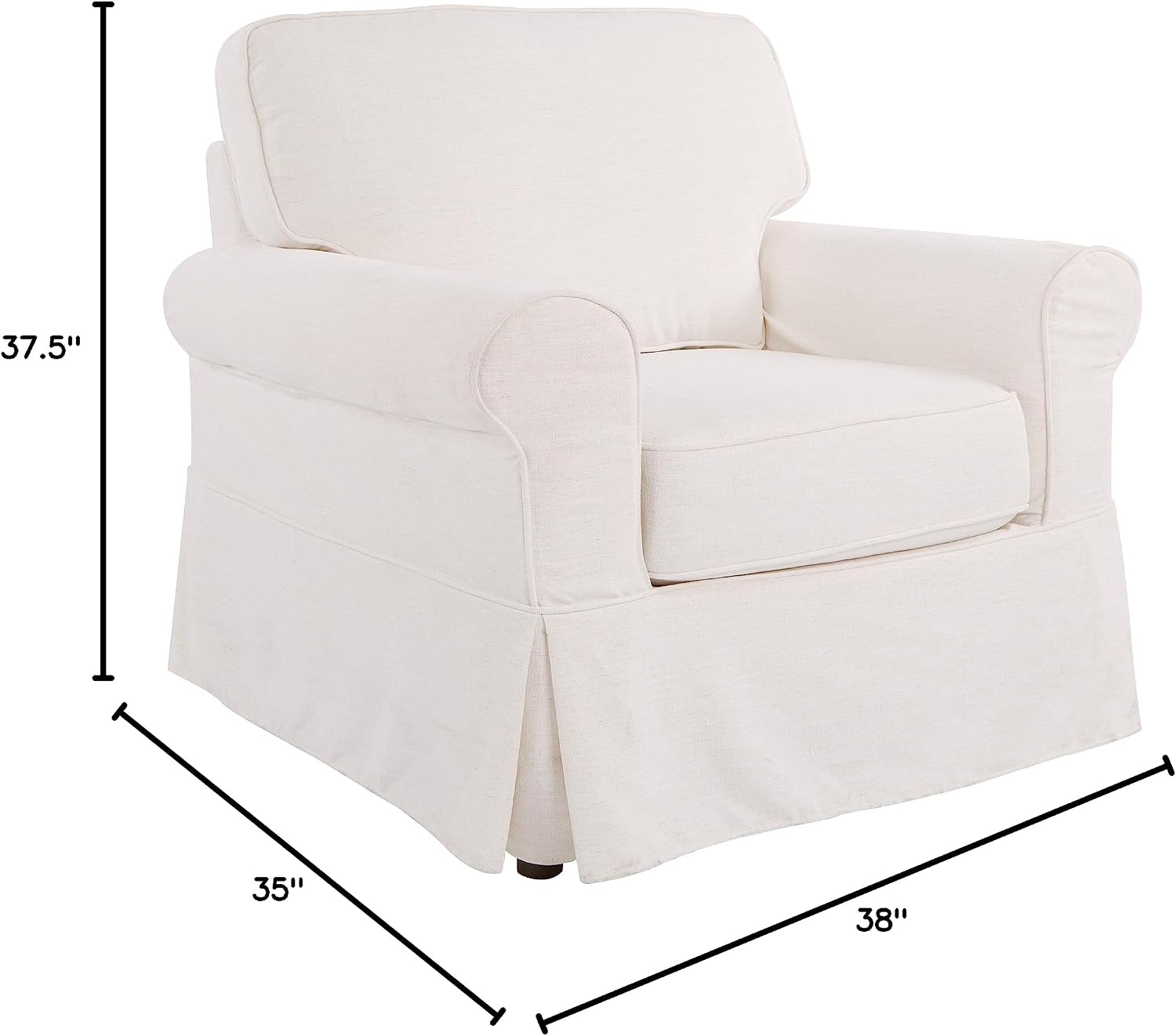 OSP Home Furnishings Ashton Rolled Arm Chair with Slipcover, White