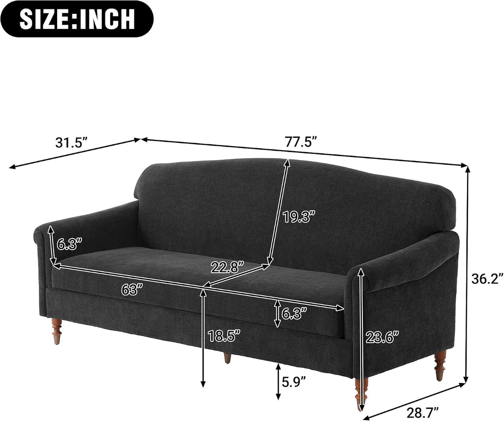 Christopher Knight Home Sola 77.5'' Modern Chenille Upholstered Loveseat Sofa with Rolled Armrest and Rubberwood Frame, 2-Seater Home Sofa Living Room, Comfy Couch for Hotel/Apartment, Dark Grey