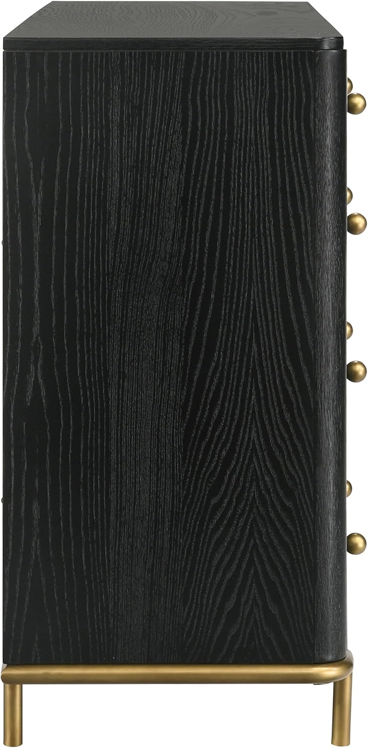 Coaster Home Furnishings - Arini - Wood - 8-Drawer Dresser with Felt-Lined Top, Round Ball Knobs, Metal Glides, Gold Base, Wire-Brushed Details, Coastal Style - Bedroom - Black - 224333