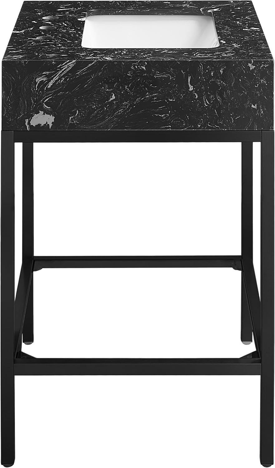 Meridian Furniture 407Black-24 Marmo Collection Modern | Contemporary Bathroom Vanity with Black Engineered Stone with White Veining, Matte Black Metal Base, 24' W x 21' D x 34' H