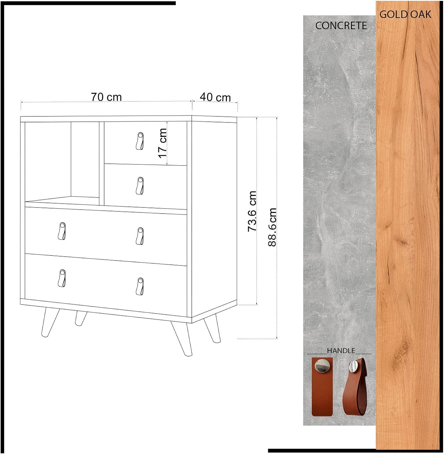 WELL HOME MOBILIARIO & DECORACIÓN White Oak Furniture with 100% Melamine Veneer chipboard, 70 x 88.6 x 40 cm
