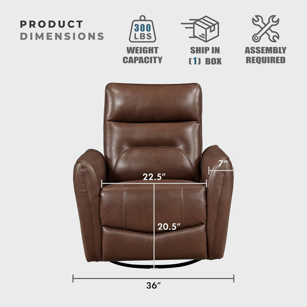 Lexicon Swivel Glider Reclining Chair, Top Grain Leather Match Manual Recliner, Comfy Nursery Glider Recliner, Swivel Reclining Chair for Living Room/Office/Bedroom/Apartment, Toffee Brown