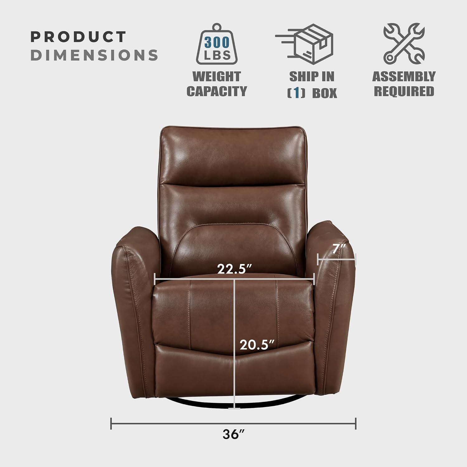 Lexicon Swivel Glider Reclining Chair, Top Grain Leather Match Manual Recliner, Comfy Nursery Glider Recliner, Swivel Reclining Chair for Living Room/Office/Bedroom/Apartment, Toffee Brown